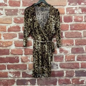 DOTS WOMEN'S TAN & BROWN ABSTRACT ANIMAL PRINT STRETCHY PULLOVER DRESS